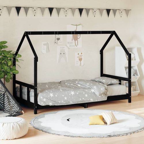 Cadre de lit pour enfants noir 90x200 cm bois de pin massif - Photo n°2; ?>