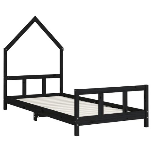 Cadre de lit pour enfants noir 90x200 cm bois de pin massif - Photo n°3; ?>