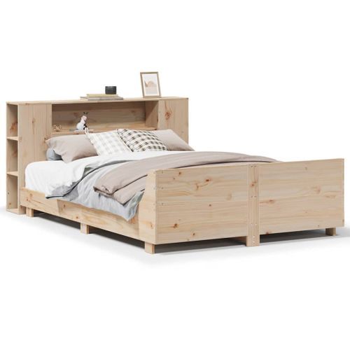 Cadre de lit sans matelas 135x190 cm bois de pin massif - Photo n°2; ?>