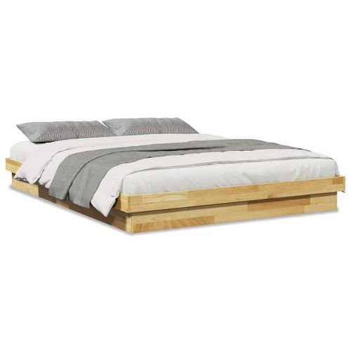 Cadre de lit sans matelas 135x190 cm bois massif de chêne - Photo n°2; ?>