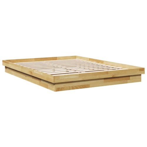 Cadre de lit sans matelas 135x190 cm bois massif de chêne - Photo n°3; ?>