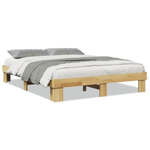 Cadre de lit sans matelas 135x190 cm bois massif de chêne - Photo n°2; ?>