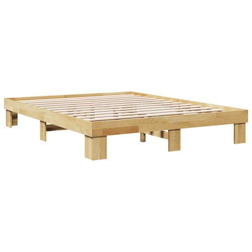 Cadre de lit sans matelas 135x190 cm bois massif de chêne - Photo n°3; ?>