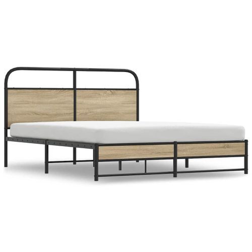 Cadre de lit sans matelas 150x200 cm chêne fumé bois ingénierie - Photo n°2; ?>