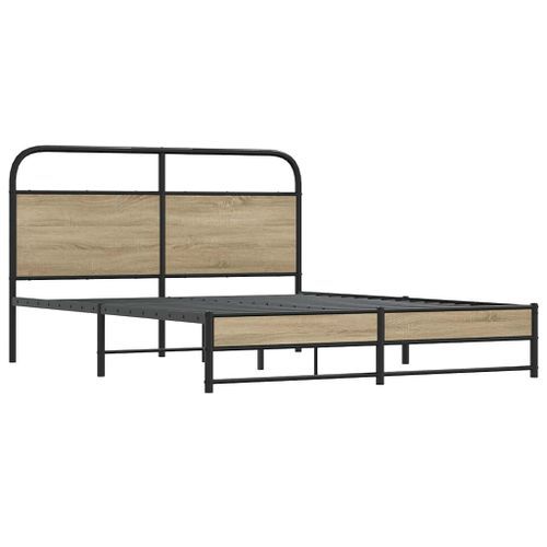 Cadre de lit sans matelas 150x200 cm chêne fumé bois ingénierie - Photo n°3; ?>