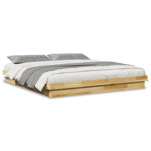 Cadre de lit sans matelas 200 x 200 cm en bois massif de chêne - Photo n°2; ?>