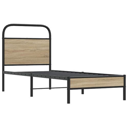 Cadre de lit sans matelas 80x200cm chêne fumé bois d'ingénierie - Photo n°3; ?>