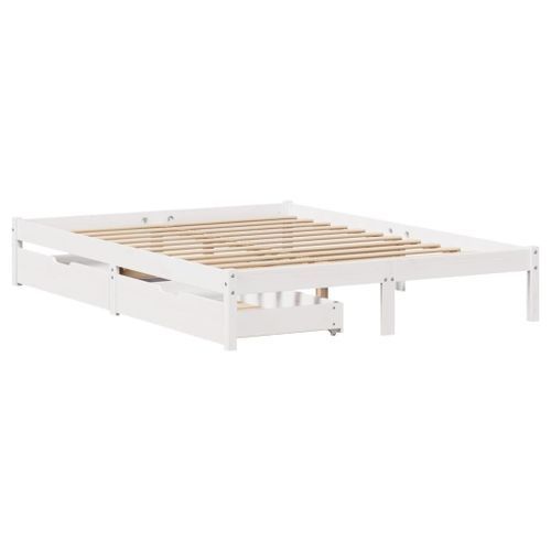 Cadre de lit sans matelas blanc 135x190 cm bois de pin massif - Photo n°3; ?>