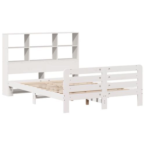 Cadre de lit sans matelas blanc 140x190 cm bois de pin massif - Photo n°3; ?>