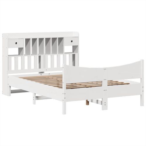 Cadre de lit sans matelas blanc 140x190 cm bois de pin massif - Photo n°3; ?>