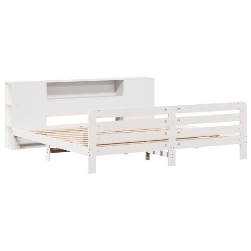 Cadre de lit sans matelas blanc 200x200 cm bois massif de pin - Photo n°3; ?>