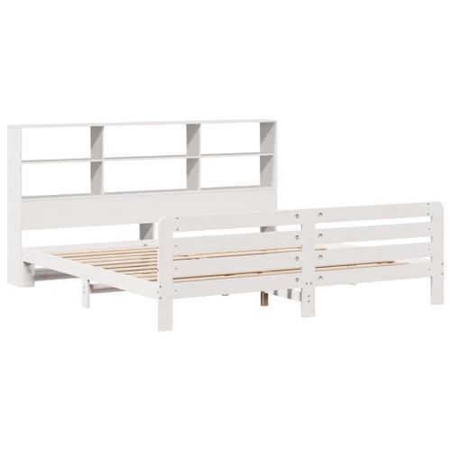 Cadre de lit sans matelas blanc 200x200 cm bois massif de pin - Photo n°3; ?>