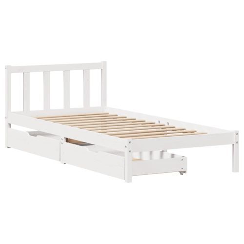 Cadre de lit sans matelas blanc 75x190 cm bois de pin massif - Photo n°3; ?>