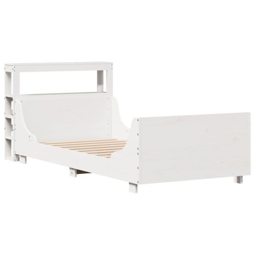 Cadre de lit sans matelas blanc 75x190 cm bois de pin massif - Photo n°3; ?>