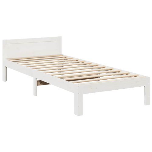 Cadre de lit sans matelas blanc 90x200 cm bois de pin massif - Photo n°3; ?>