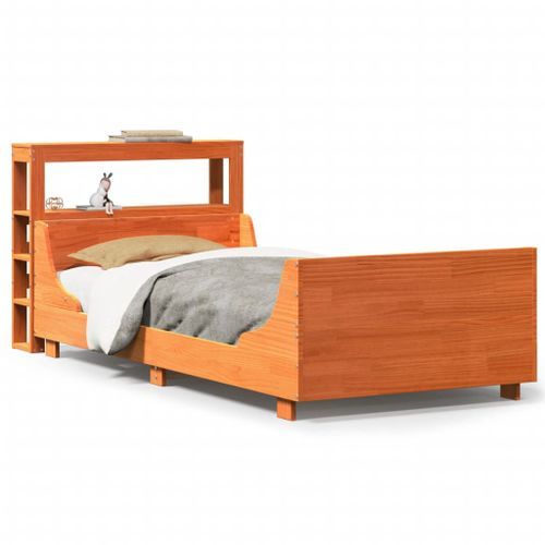 Cadre de lit sans matelas cire marron 100x200cm bois pin massif - Photo n°2; ?>