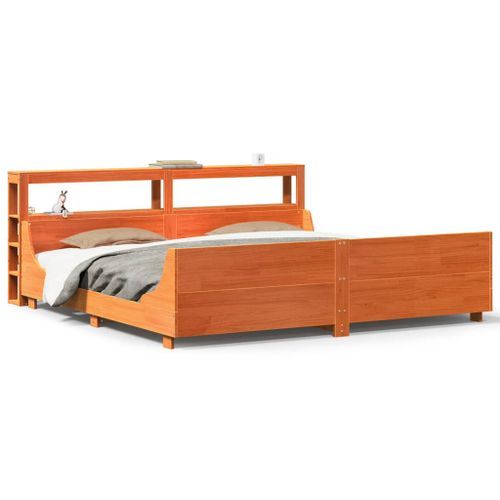 Cadre de lit sans matelas cire marron 200x200cm bois pin massif - Photo n°2; ?>