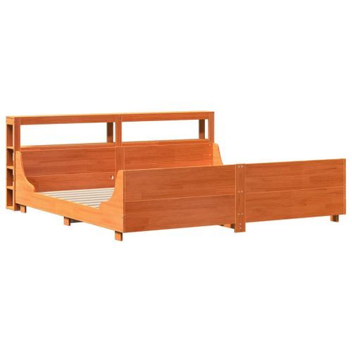 Cadre de lit sans matelas cire marron 200x200cm bois pin massif - Photo n°3; ?>