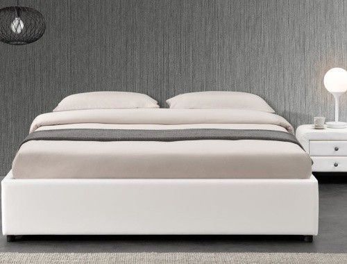 Cadre de lit simili blanc avec rangement Studi 160 - Photo n°2; ?>