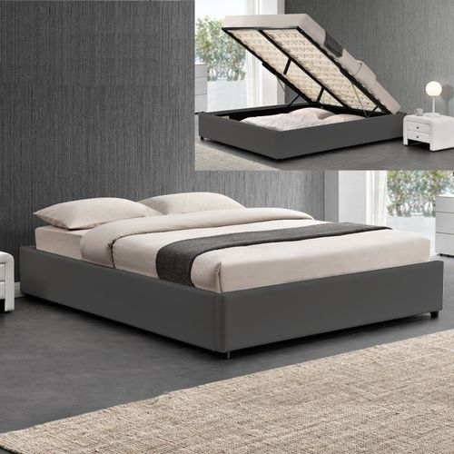 Cadre de lit similicuir gris avec rangement Studi 180 - Photo n°2; ?>