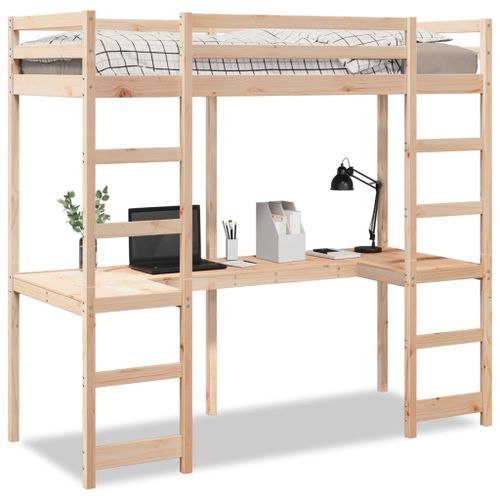 Cadre de lit superposé avec bureau 90x200 cm bois de pin massif - Photo n°2; ?>