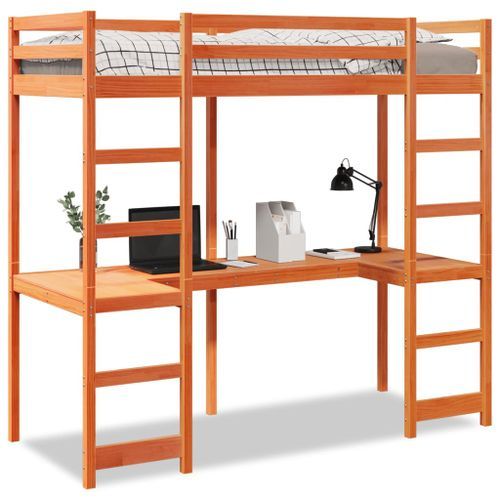 Cadre de lit superposé avec bureau 90x200 cm bois pin massif - Photo n°2; ?>