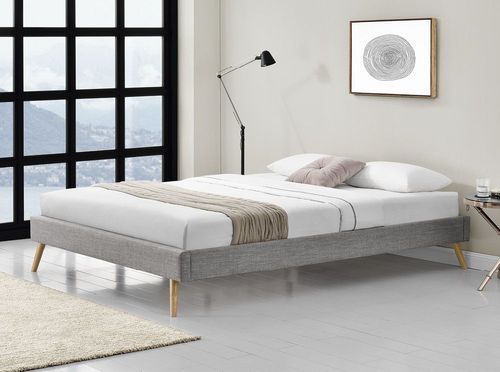 Cadre de lit tissu gris clair avec sommier à lattes 180x200 cm Lina - Photo n°2; ?>