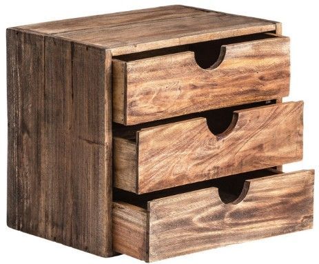 Caisse de rangement 3 tiroirs mahogany massif foncé Denise - Photo n°2; ?>