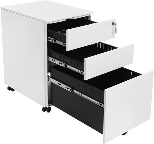 Caisson 3 tiroirs pour classeurs suspendus métal blanc mat Bofice - Photo n°2; ?>