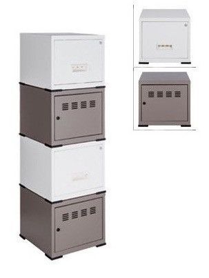 Cubes métal 2 portes 2 tiroirs blanc et taupe Ebony - Lot de 4 - Photo n°3; ?>