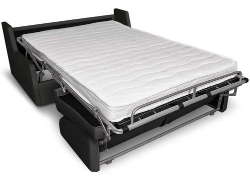 Canapé 2 places convertible avec matelas intégré tissu noir Prony - Photo n°3; ?>