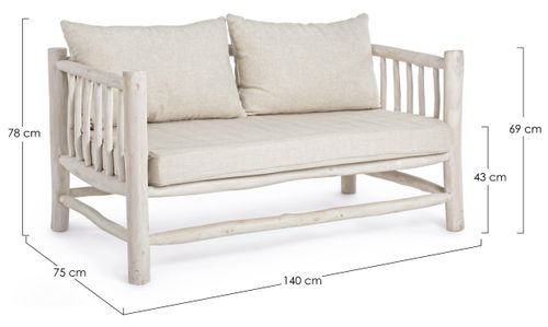 Canapé 2 places en bois teck avec coussin blanc Sary - Photo n°3; ?>