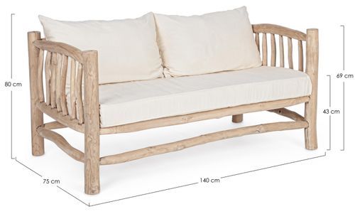 Canapé 2 places en bois teck naturel avec coussin blanc Sary - Photo n°3; ?>