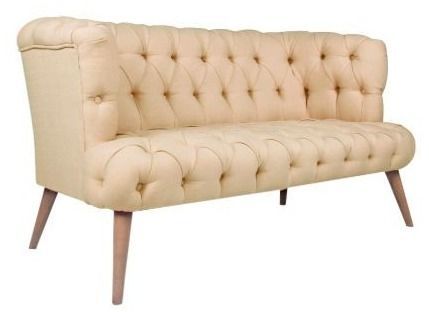 Canapé 2 places style Chesterfield tissu beige clair Wester 140 cm - Photo n°2; ?>