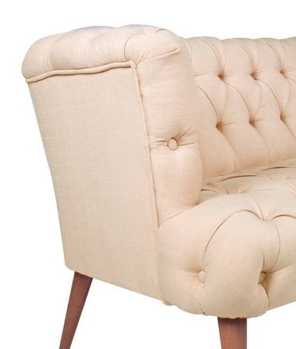 Canapé 2 places style Chesterfield tissu beige clair Wester 140 cm - Photo n°3; ?>