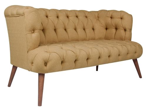 Canapé 2 places style Chesterfield tissu marron clair Wester 140 cm - Photo n°2; ?>