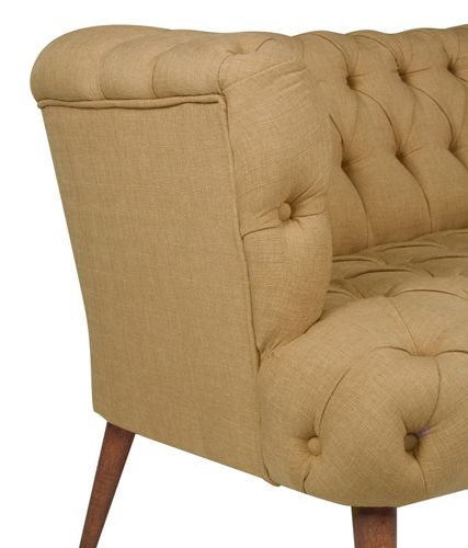 Canapé 2 places style Chesterfield tissu marron clair Wester 140 cm - Photo n°3; ?>