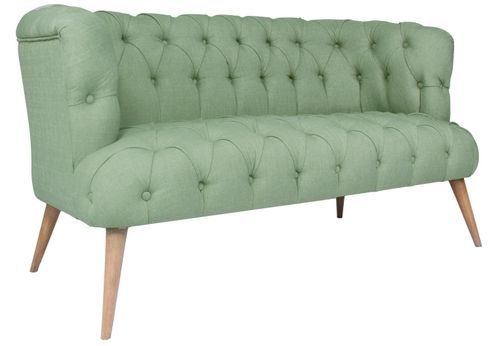 Canapé 2 places style Chesterfield tissu vert pastel Wester 140 cm - Photo n°2; ?>