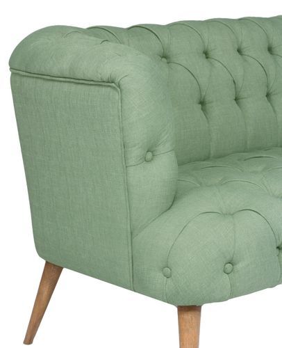 Canapé 2 places style Chesterfield tissu vert pastel Wester 140 cm - Photo n°3; ?>
