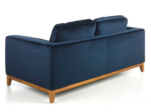 Canapé 2 places tissu bleu effet velours et bois de noyer Hastin - Photo n°3; ?>