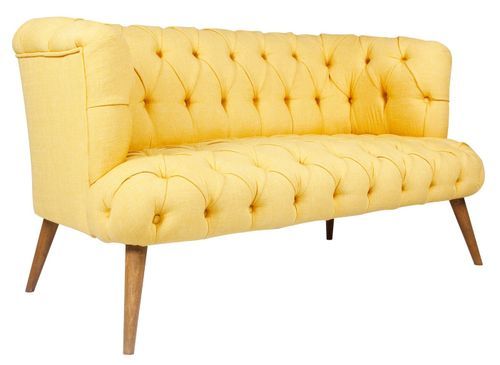 Canapé 2 places style Chesterfield tissu jaune Wester 140 cm - Photo n°2; ?>