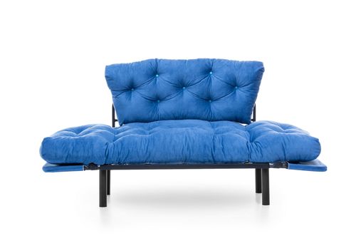 Canapé 2 places transformable en lit tissu bleu Pliaz 155 cm - Photo n°3; ?>