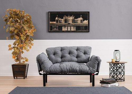 Canapé 2 places transformable en lit tissu gris clair Pliaz 155 cm - Photo n°2; ?>