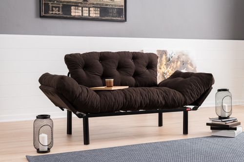 Canapé 2 places transformable en lit tissu marron Pliaz 155 cm - Photo n°2; ?>