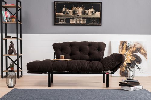 Canapé 2 places transformable en lit tissu marron Pliaz 155 cm - Photo n°3; ?>