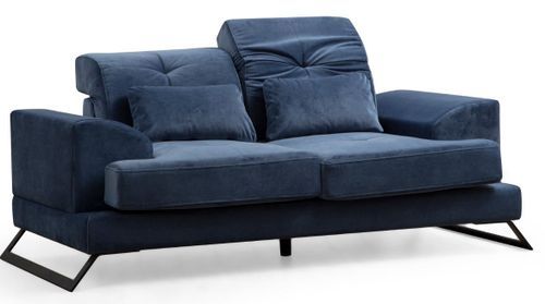 Canapé 2 places velours bleu avec têtières relevables et pieds metal noir Briko 185 cm - Photo n°2; ?>