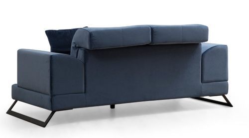 Canapé 2 places velours bleu avec têtières relevables et pieds metal noir Briko 185 cm - Photo n°3; ?>