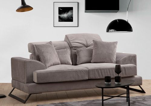 Canapé 2 places velours gris avec têtières relevables et pieds metal noir Briko 185 cm - Photo n°3; ?>