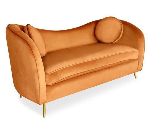 Canapé 2 places velours orange et pieds métal doré Altesse - Photo n°2; ?>