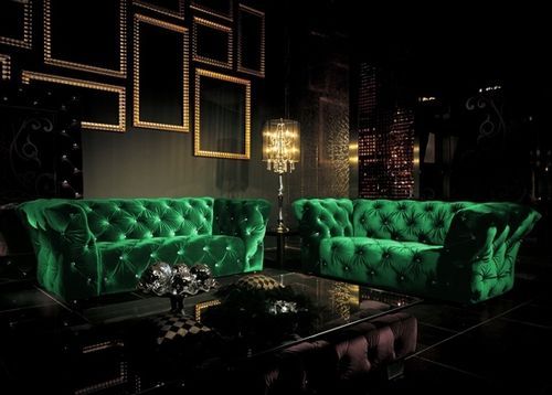 Canapé 2 places Velours Vert Royal Chesterfield - Photo n°2; ?>